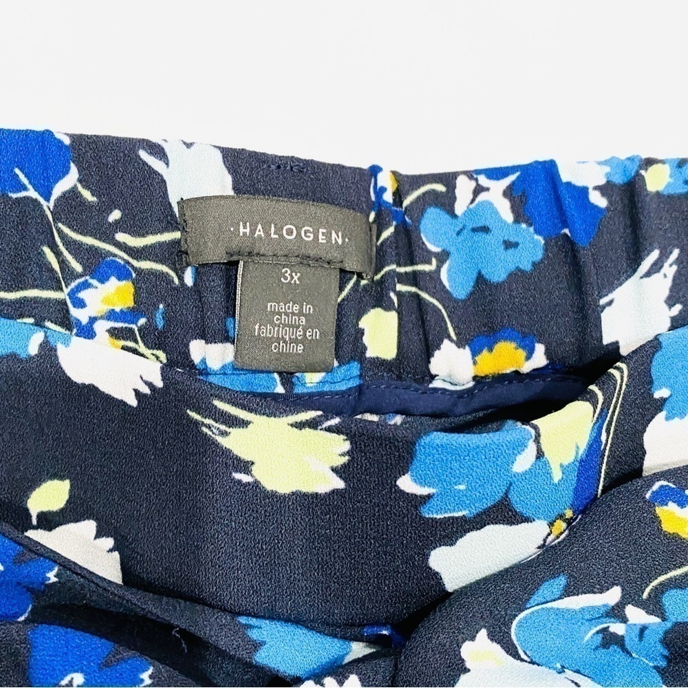 NWOT Halogen Navy Floral Plus Size Tie Waist Wide Leg Crop Capri Pants - Picture 3 of 6